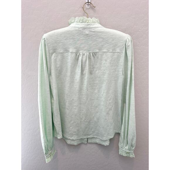 BODEN Petite Light Green Lace Trim Button Blouse Long Sleeve Cotton NWT | Size 6 - Picture 4 of 8